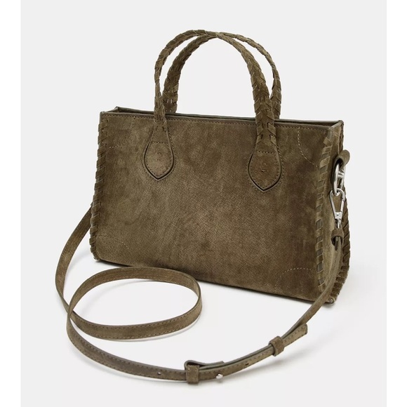 Zara NWT 100% genuine suede leather stitch handbag purse, detachable crossbody - Picture 4 of 5